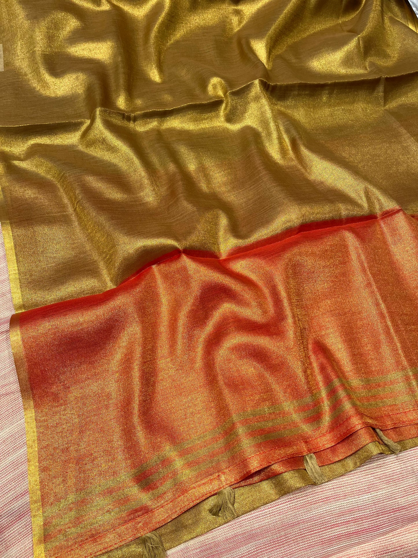 GOLDEN COLOUR COTTON TISSUE GIFT SAREE