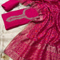 HOT PINK COLOUR DOLA SILK UNSTITCHED SUIT WITH BANARASI DUPATTA EMBELLISHED WITH PEARL & ZARDOZI WORK