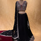 ( DELIVERY IN 25 DAYS ) BLACK COLOR CHINON LEHENGA WITH CROP TOP BLOUSE EMBELLISHED WITH ZARI, CUTDANA & SEQUINS WORK ( BLACK LEHENGA ONLINE )