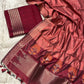 MAROON COLOUR CHANDERI UNSTITCHED SUIT WITH CONTRAST DUPATTA EMBELLISHED WITH ZARI WEAVES WITHOUT BOTTOM