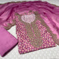 PURPLE ORCHID COLOUR MUSLIN SILK UNSTITCHED SUIT WITH ORGANZA DUPATTA EMBELLISHED WITH ZARI & SEQUINS WORK