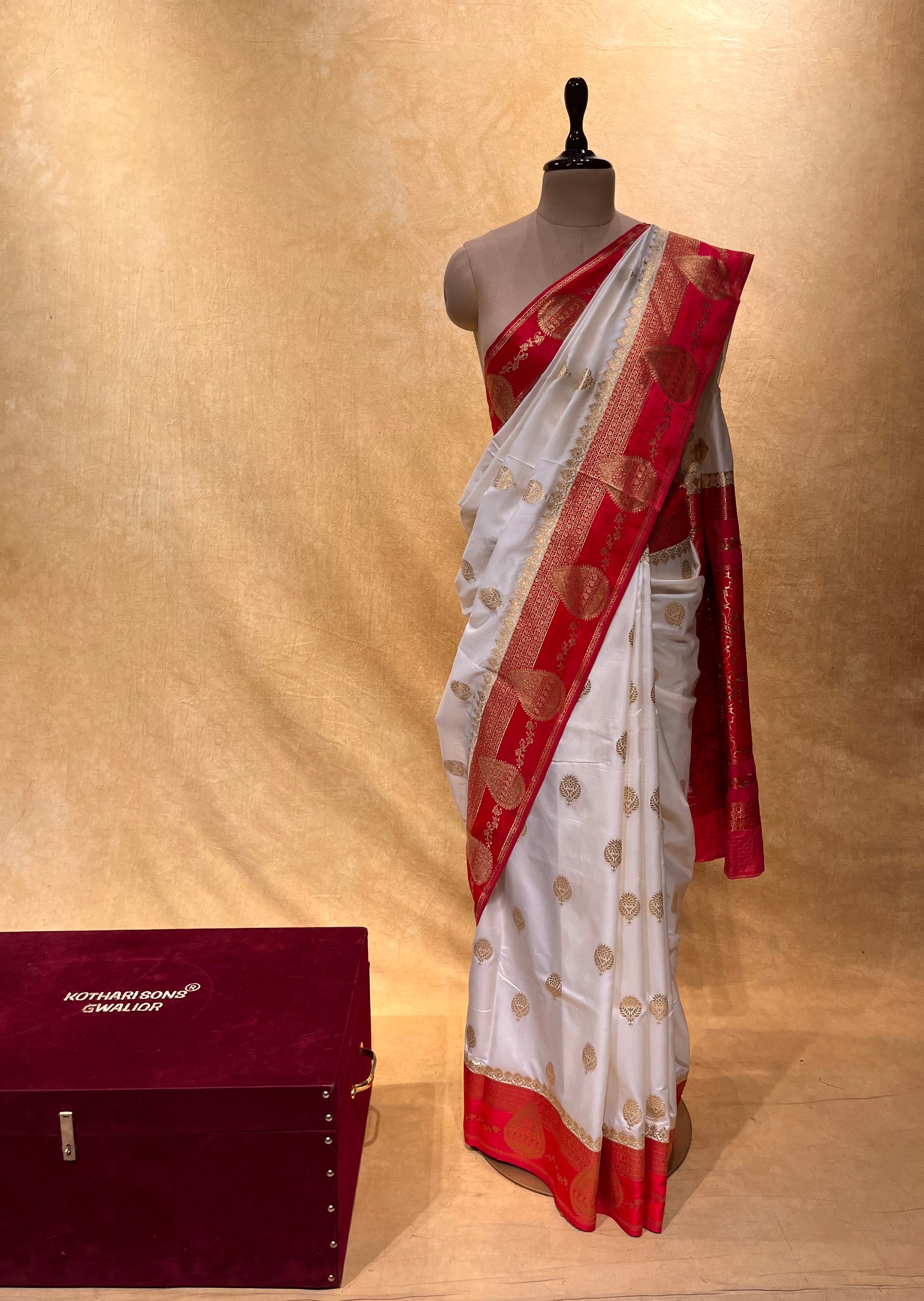 Checked Black And White Kanjeevaram Silk Saree With Red Border - Tulsi  Weaves