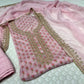 PINK COLOUR ORGANZA UNSTITCHED SUIT EMBELLISHED WITH AARI WORK