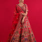 ( DELIVERY IN 25 DAYS ) RED COLOUR SILK WEDDING HAND EMBROIDERED LEHENGA WITH READYMADE BLOUSE & NET DUPATTA EMBELLISHED WITH RESHAM, CUTDANA & SEQUINS WORK