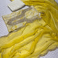 YELLOW COLOUR ORGANZA UNSTITCHED SUIT EMBELLISHED WITH MIRROR & ZARI WORK