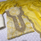 YELLOW COLOUR ORGANZA UNSTITCHED SUIT EMBELLISHED WITH MIRROR & ZARI WORK