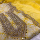 YELLOW COLOUR ORGANZA UNSTITCHED SUIT EMBELLISHED WITH MIRROR & ZARI WORK