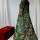 BOTTLE GREEN COLOR INDOWESTERN DRESS GEORGETTE SKIRT WITH EMBROIDERED CROP TOP WITH CHINON EMBROIDRED SHRUG