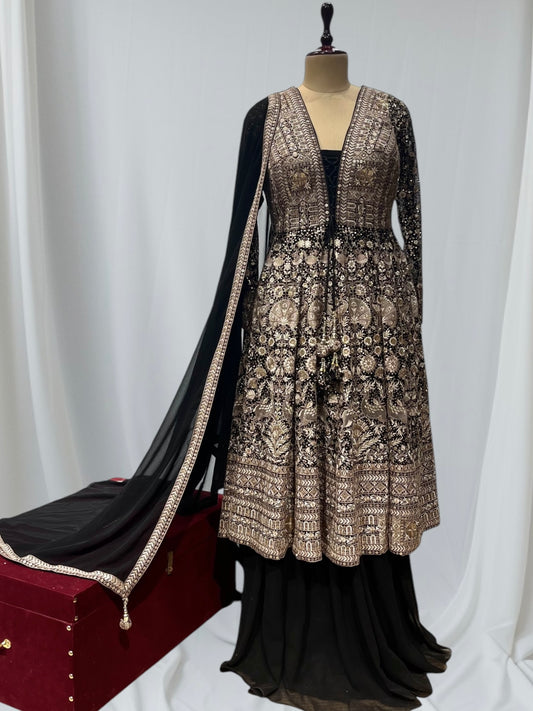 BLACK COLOR GEORGETTE ANARKALI SUIT EMBELLISHED WITH RESHAM AND SEQUINS WORK