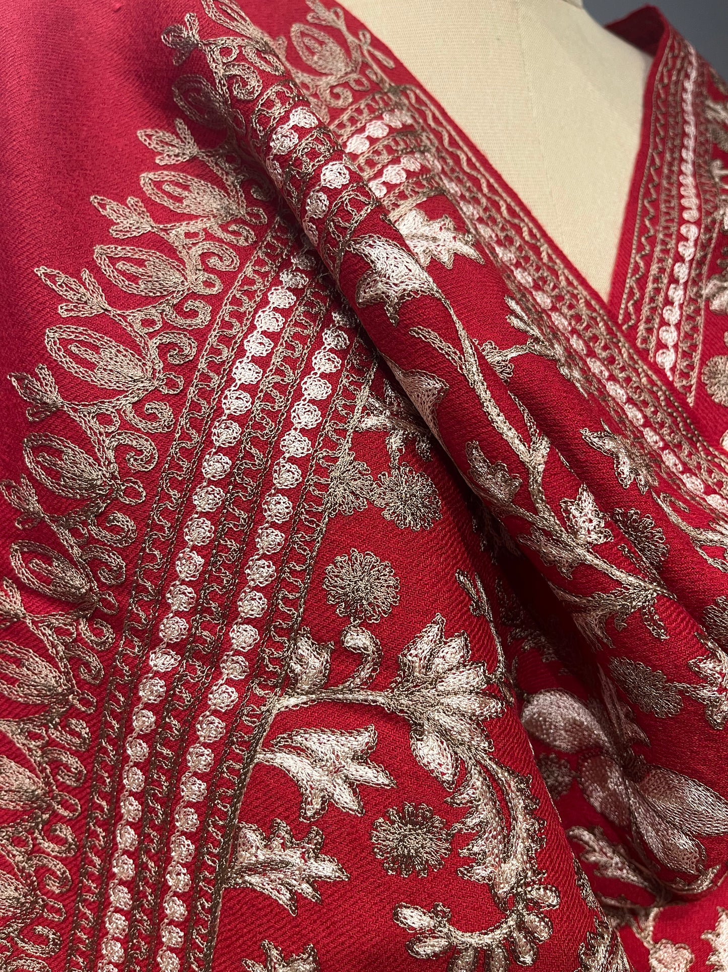 RED COLOR PASHMINA SHAWL WITH FLORAL EMBROIDERY