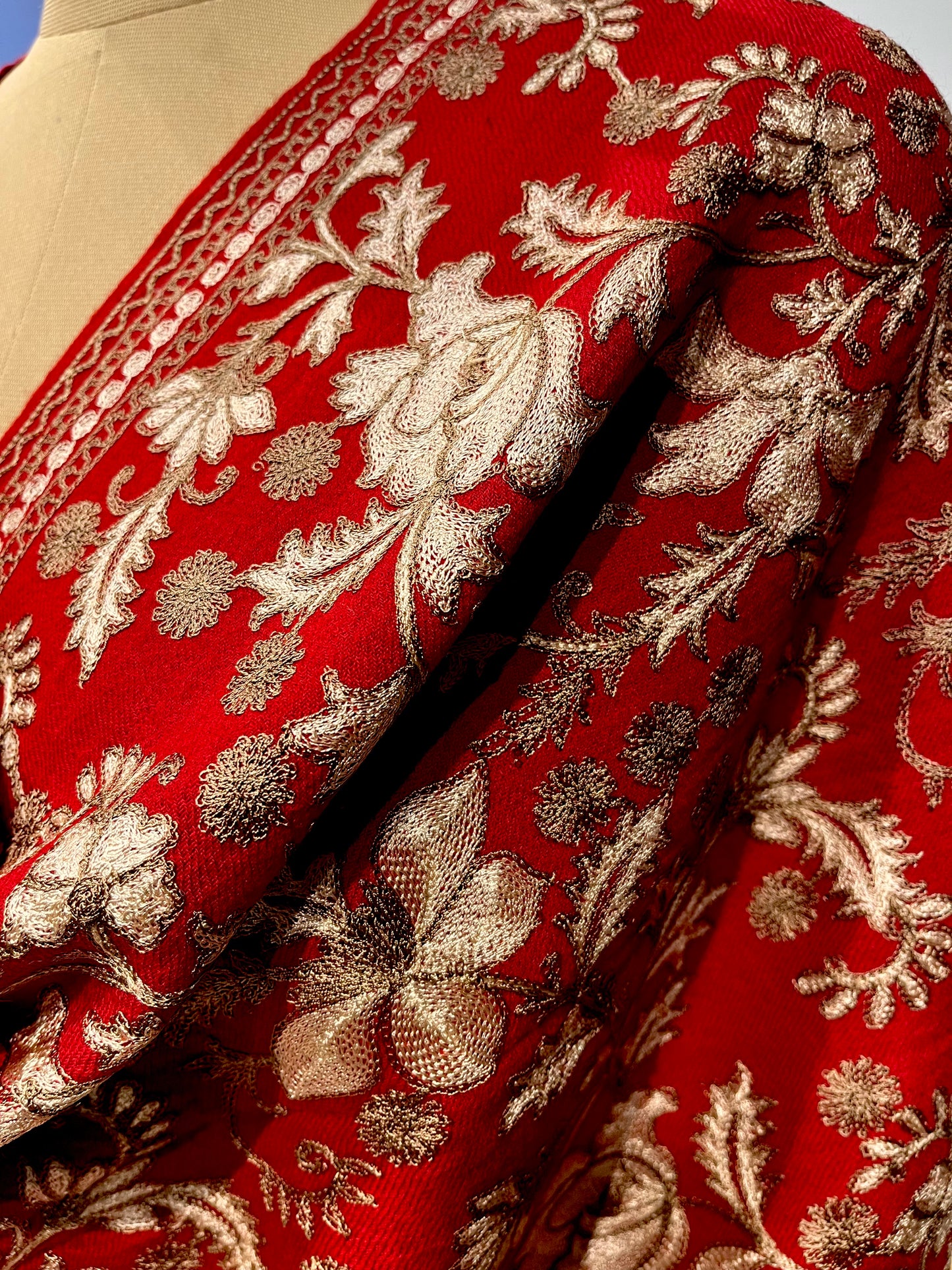 RED COLOR PASHMINA SHAWL WITH FLORAL EMBROIDERY