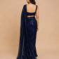 BLUE COLOUR SEQUINS READYMADE BLOUSE SAREE EMBELLISHED WITH APPLIQUE WORK