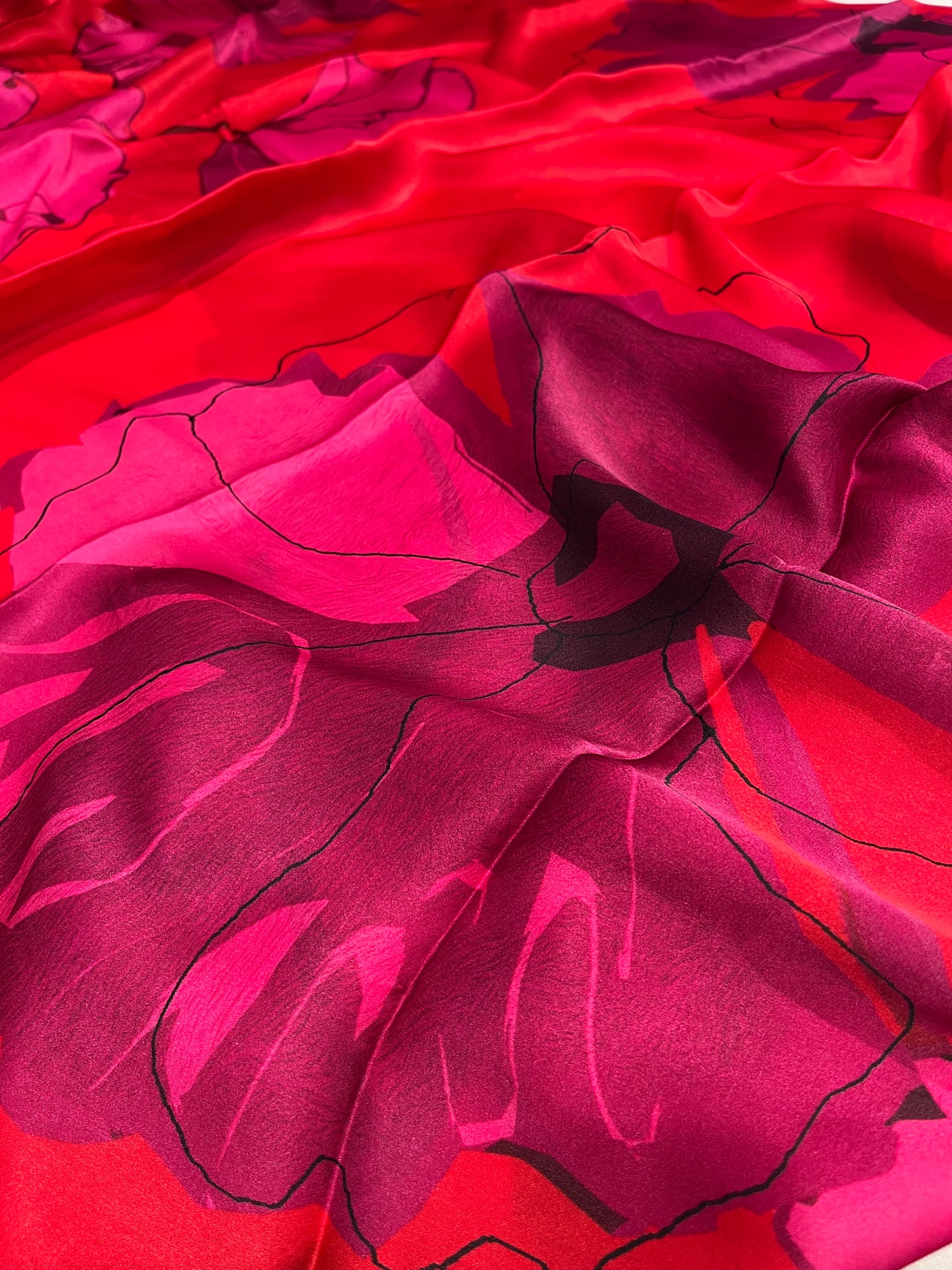 RED COLOUR PURE SATIN SILK PRINTED SAREE