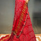 RED COLOUR PURE SATIN SILK BANDHEJ LEHENGA WITH UNSTITCHED BLOUSE EMBELLISHED WITH GOTA PATTI & ZARDOZI WORK