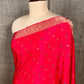 HOT PINK COLOUR CHINON MIRROR WORK SAREE