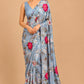 POWDER BLUE COLOUR PURE SATIN SILK PRINTED SAREE
