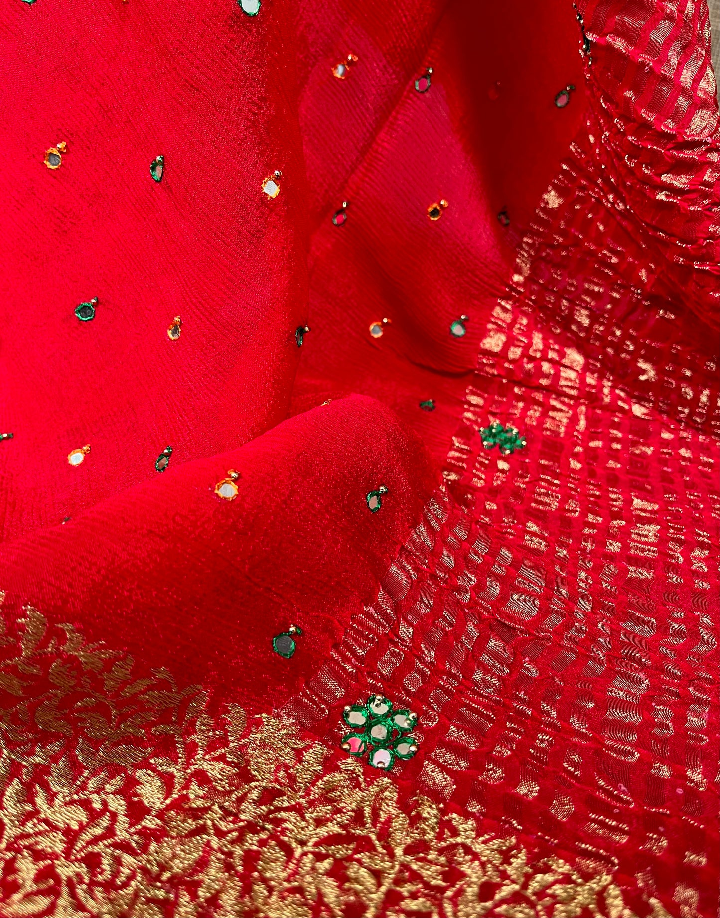 HOT PINK COLOUR CHINON MIRROR WORK SAREE