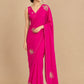 FUCHSIA PINK COLOUR PURE PLATINUM CHIFFON HAND EMBROIDERED SAREE WITH CREPE SILK BLOUSE EMBELLISHED WITH SEQUINS & RESHAM WORK - Kothari Sons