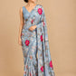 POWDER BLUE COLOUR PURE SATIN SILK PRINTED SAREE - Kothari Sons