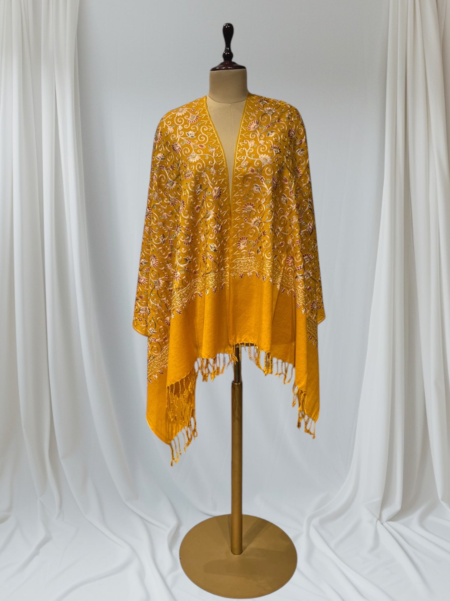 MUSTARD COLOR PASHMINA SHAWL WITH EMBROIDERY