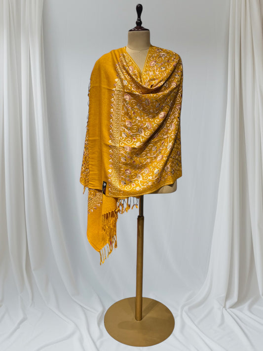 MUSTARD COLOR PASHMINA SHAWL WITH EMBROIDERY