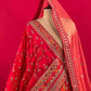 HOT PINK & ORANGE COLOUR SILK WEDDING LEHENGA WITH ORGANZA & NET DUPATTA EMBELLISHED WITH KASAB, ZARDOZI & SEQUINS WORK