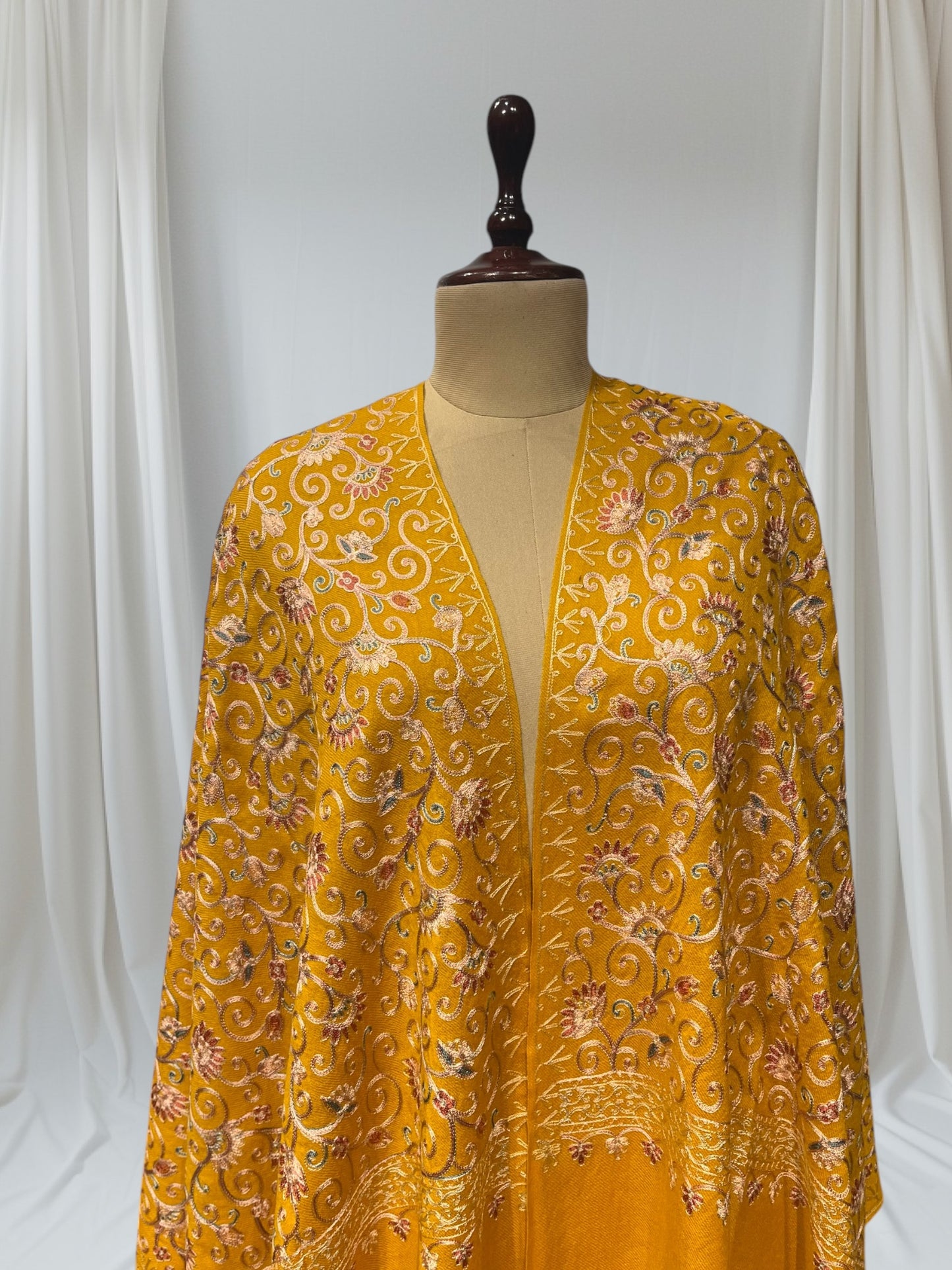 MUSTARD COLOR PASHMINA SHAWL WITH EMBROIDERY