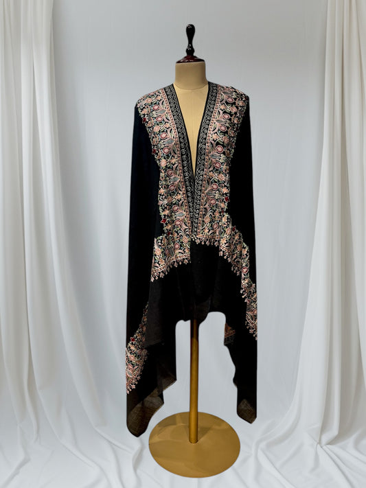 BLACK COLOR PASHMINA SHAWL WITH FLORAL EMBROIDERY