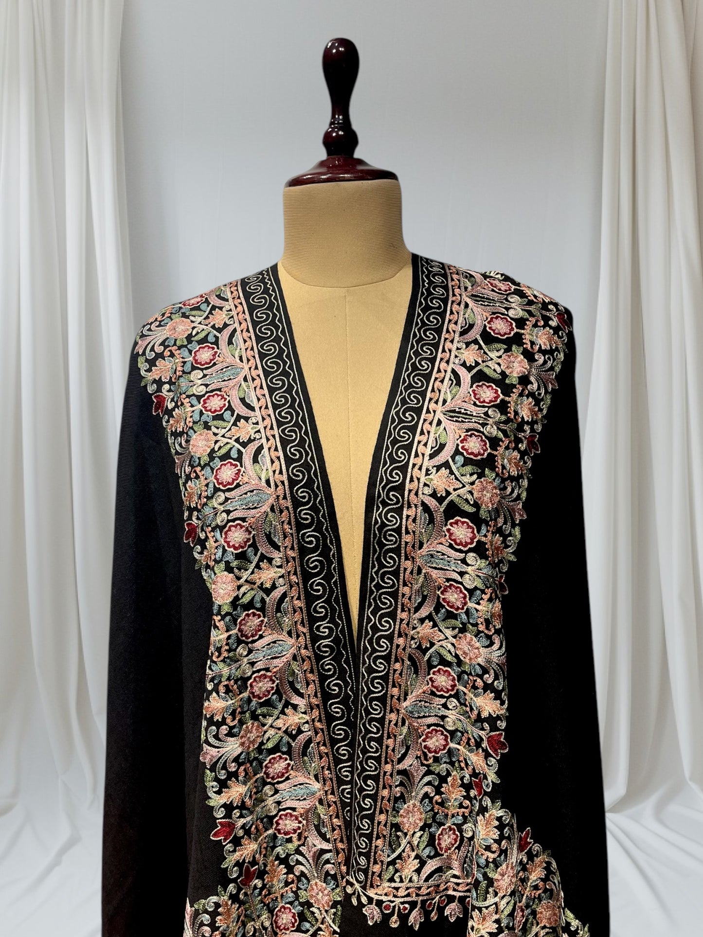 BLACK COLOR PASHMINA SHAWL WITH FLORAL EMBROIDERY