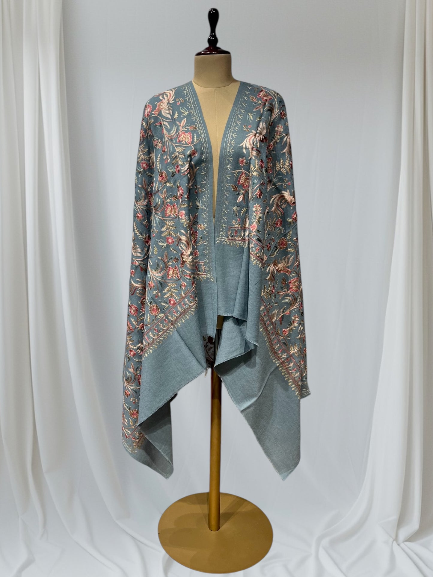 LIGHT BLUE COLOUR PACHMINA SHAWL WITH FLORAL EMBROIDERY