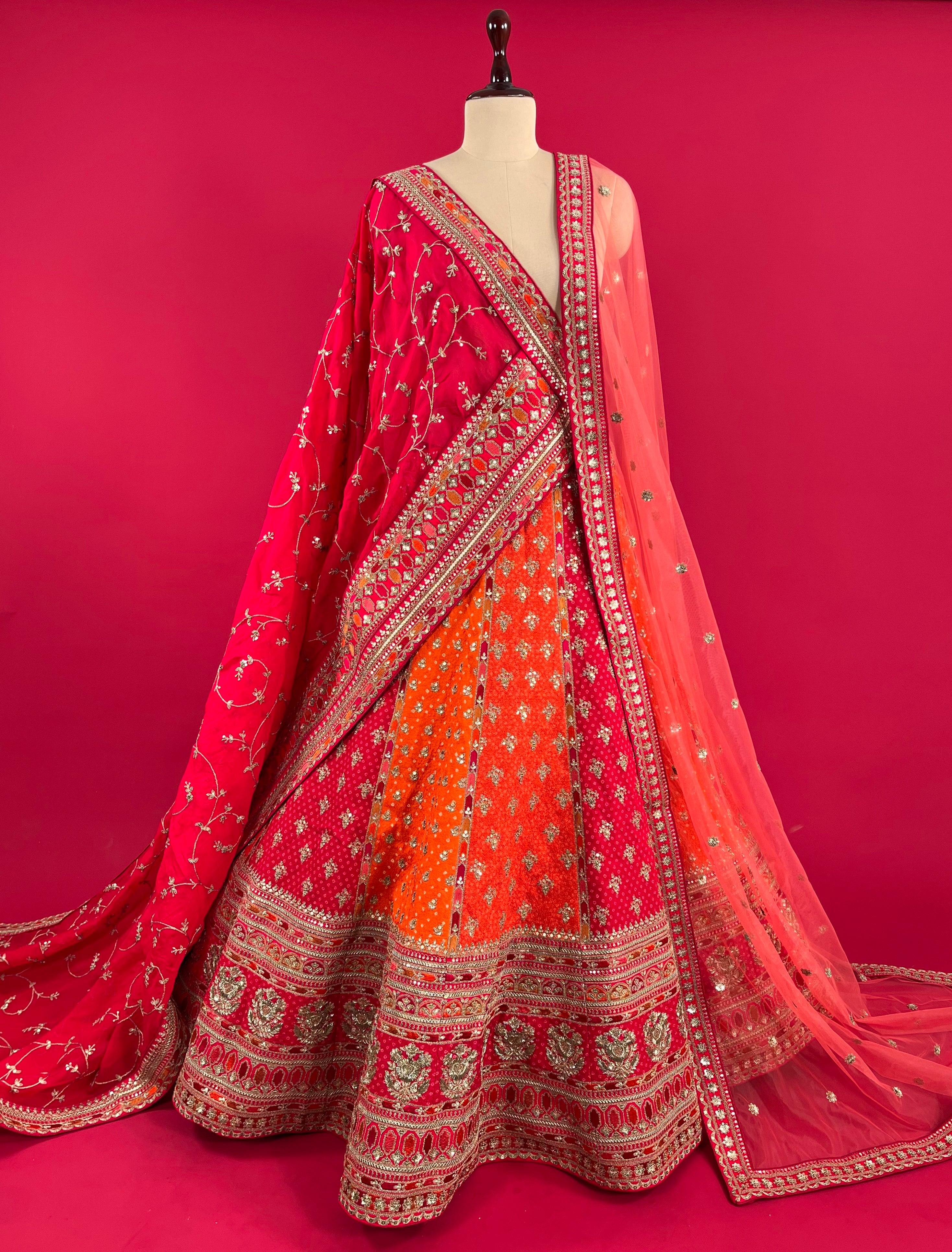 Shining Orange and Dark Pink Embroidered Bridal Lehenga – Fashionous