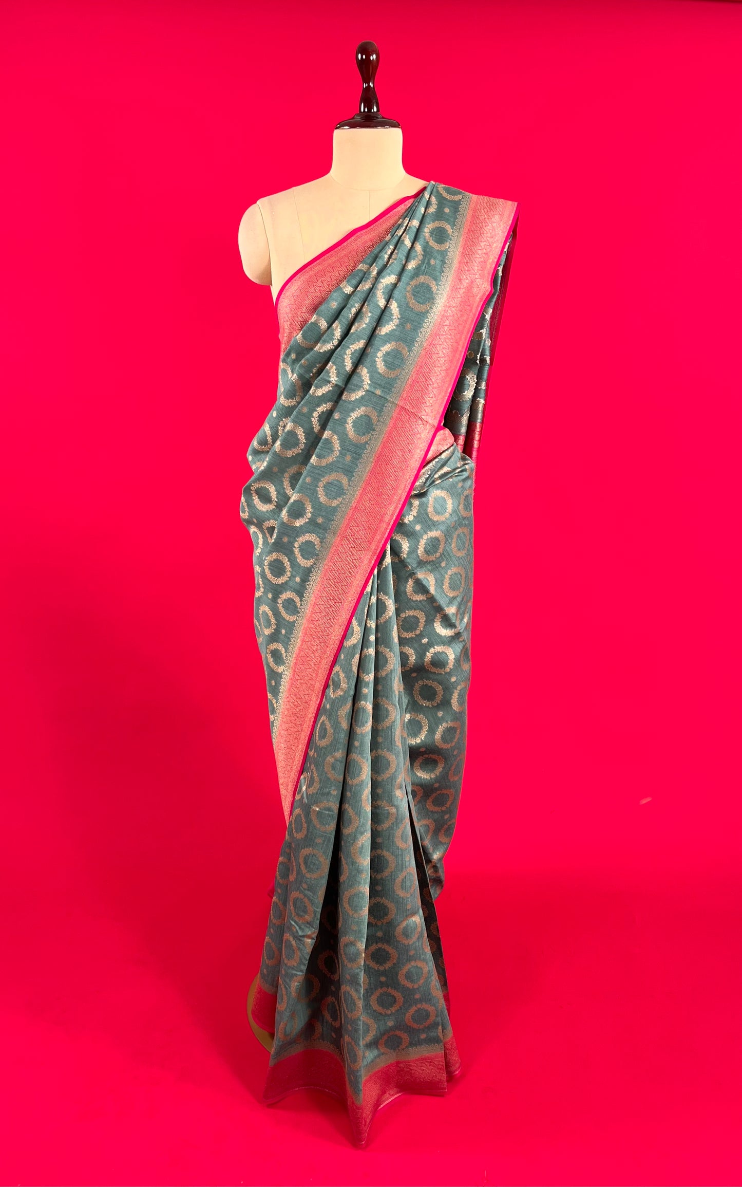( DELIVERY IN 25 DAYS ) STEEL BLUE COLOUR MUNGA SILK SAREE EMBELLISHED WITH ZARI WEAVES