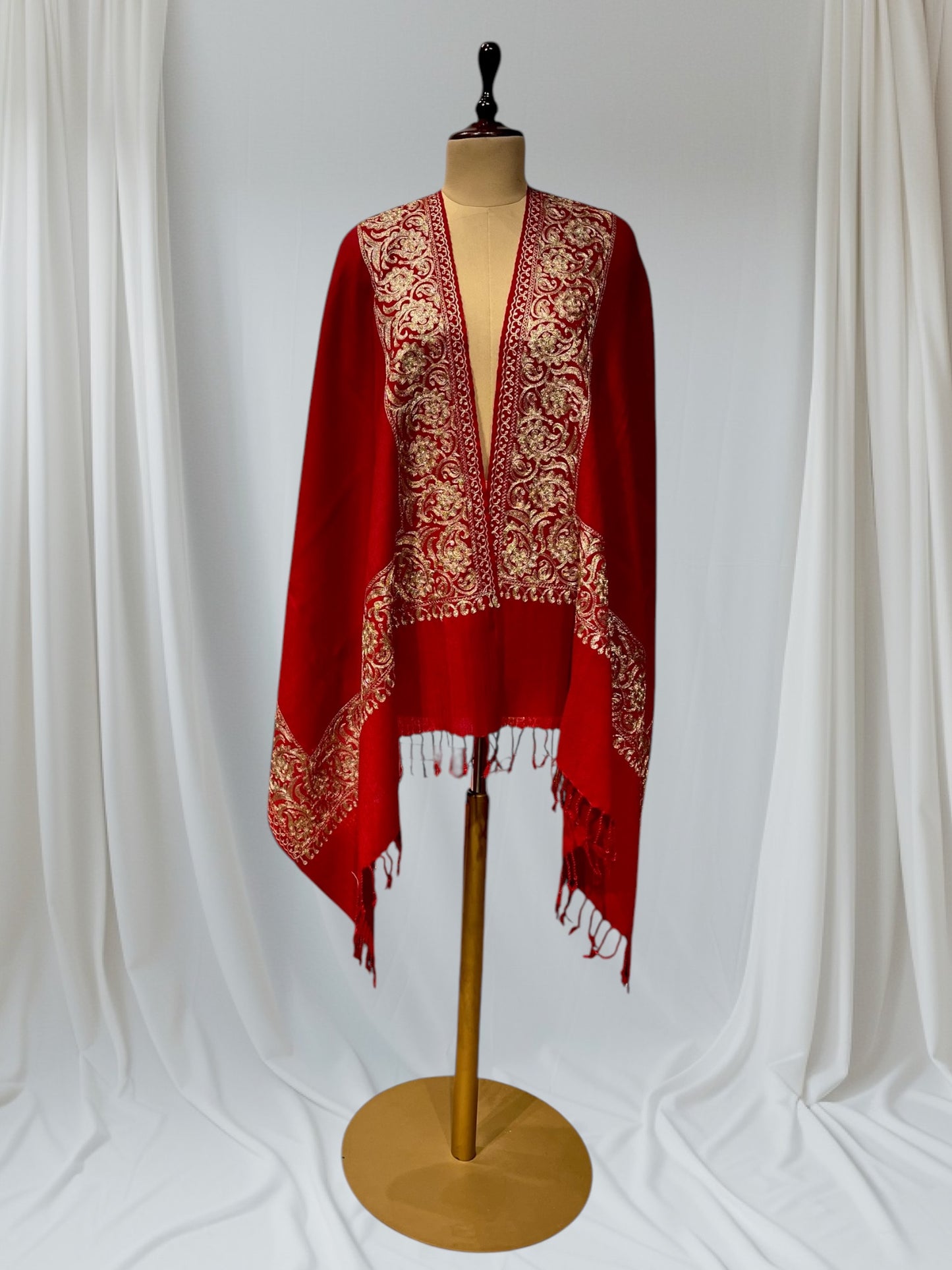 RED COLOR PASHMINA SHAWL WITH GOLDEN EMBROIDERY