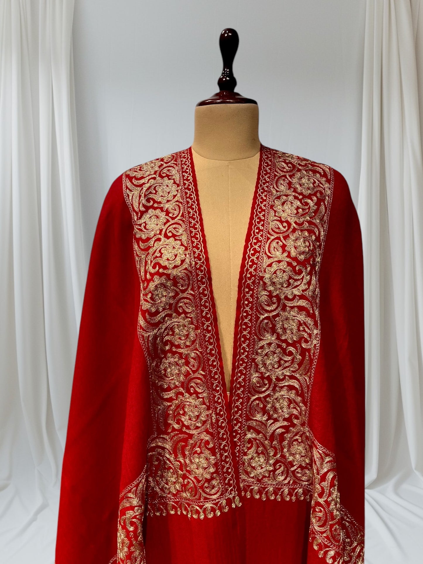 RED COLOR PASHMINA SHAWL WITH GOLDEN EMBROIDERY