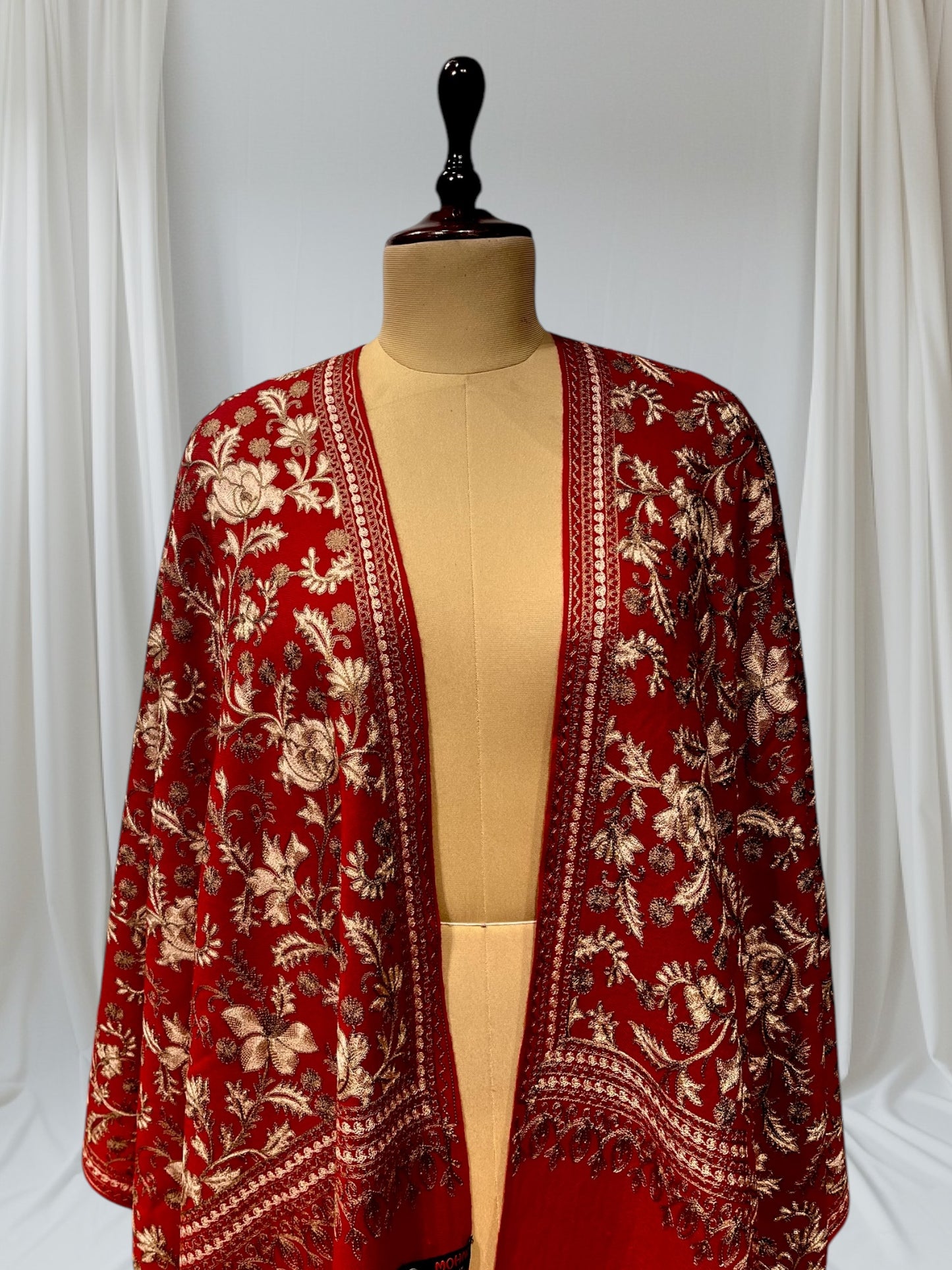 RED COLOR PASHMINA SHAWL WITH FLORAL EMBROIDERY