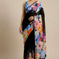 BLACK COLOUR PURE GEORGETTE PRINTED SAREE WITH UNSTITCHED BLOUSE ( DELIVERY IN 20-25 DAYS )