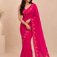 FUCHSIA PINK COLOUR PURE ORGANZA APPLIQUE WORK SAREE WITH BROCADE UNSTITCHED BLOUSE