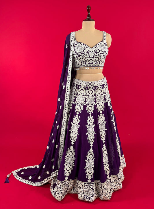 PURPLE COLOUR GEORGETTE EMBROIDERED LEHENGA WITH READYMADE BLOUSE EMBELLISHED WITH RESHAM & SEQUINS WORK