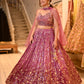 MAGENTA COLOUR SHADED CHINON SEQUINS LEHENGA WITH READYMADE CROP TOP EMBELLISHED WITH SEQUINS & BEADS WORK