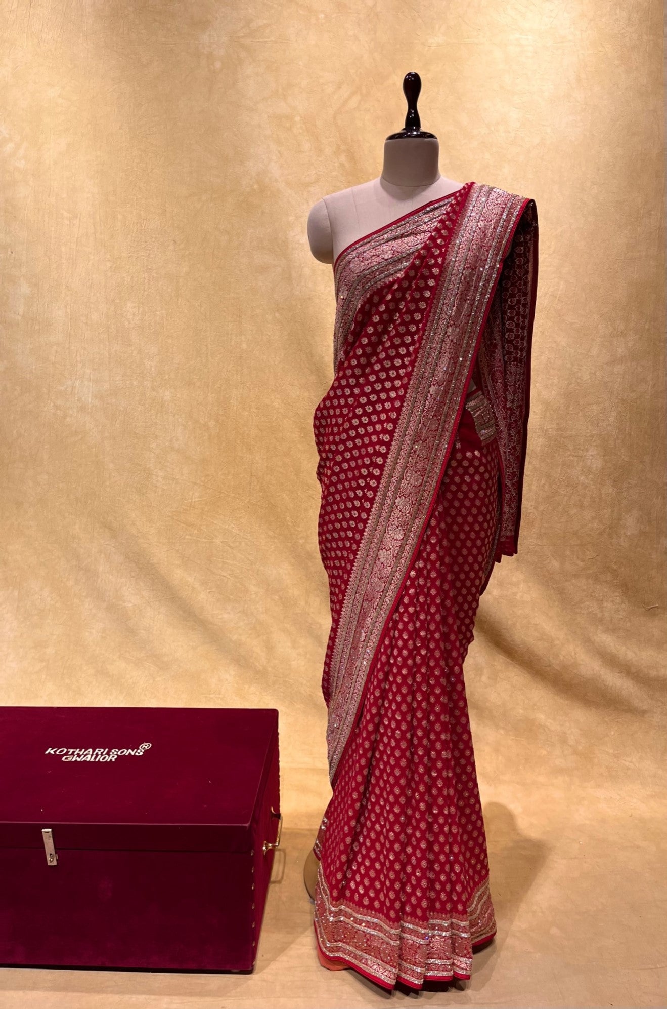 (DELIVERY IN 30 DAYS) RED COLOUR GEORGETTE BANARASI KHADDI SAREE EMBELLISHED WITH CUTDANA WORK