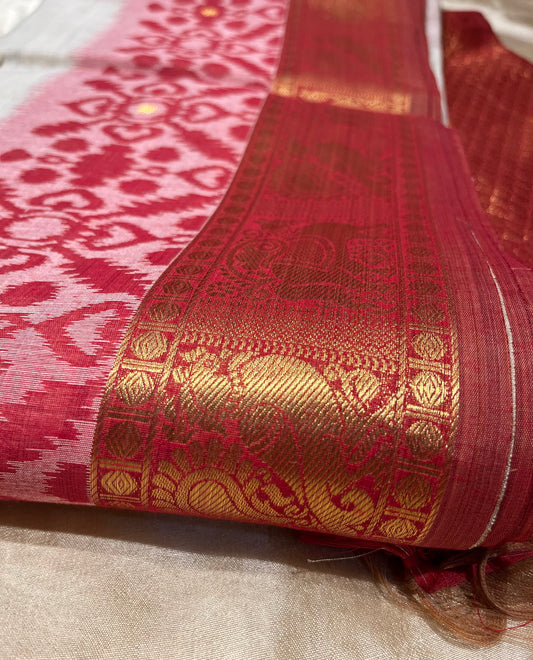 BEIGE COLOUR MUSLIN COTTON IKAT WEAVE SAREE