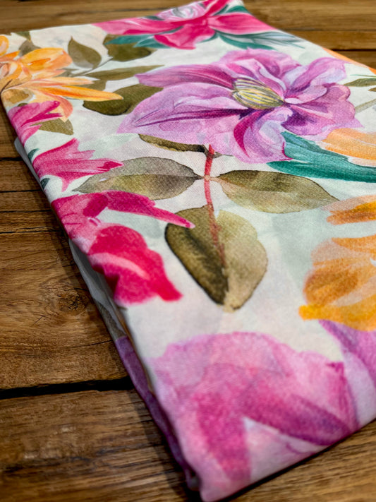 IVORY COLOUR PLANT BASED CREPE SILK PRINTED SAREE WITH UNSTITCHED BLOUSE
