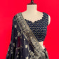 BLACK COLOUR DOLA SILK BANARASI LEHENGA WITH EMBROIDERED BLOUSE EMBELLISHED WITH THREAD WORK