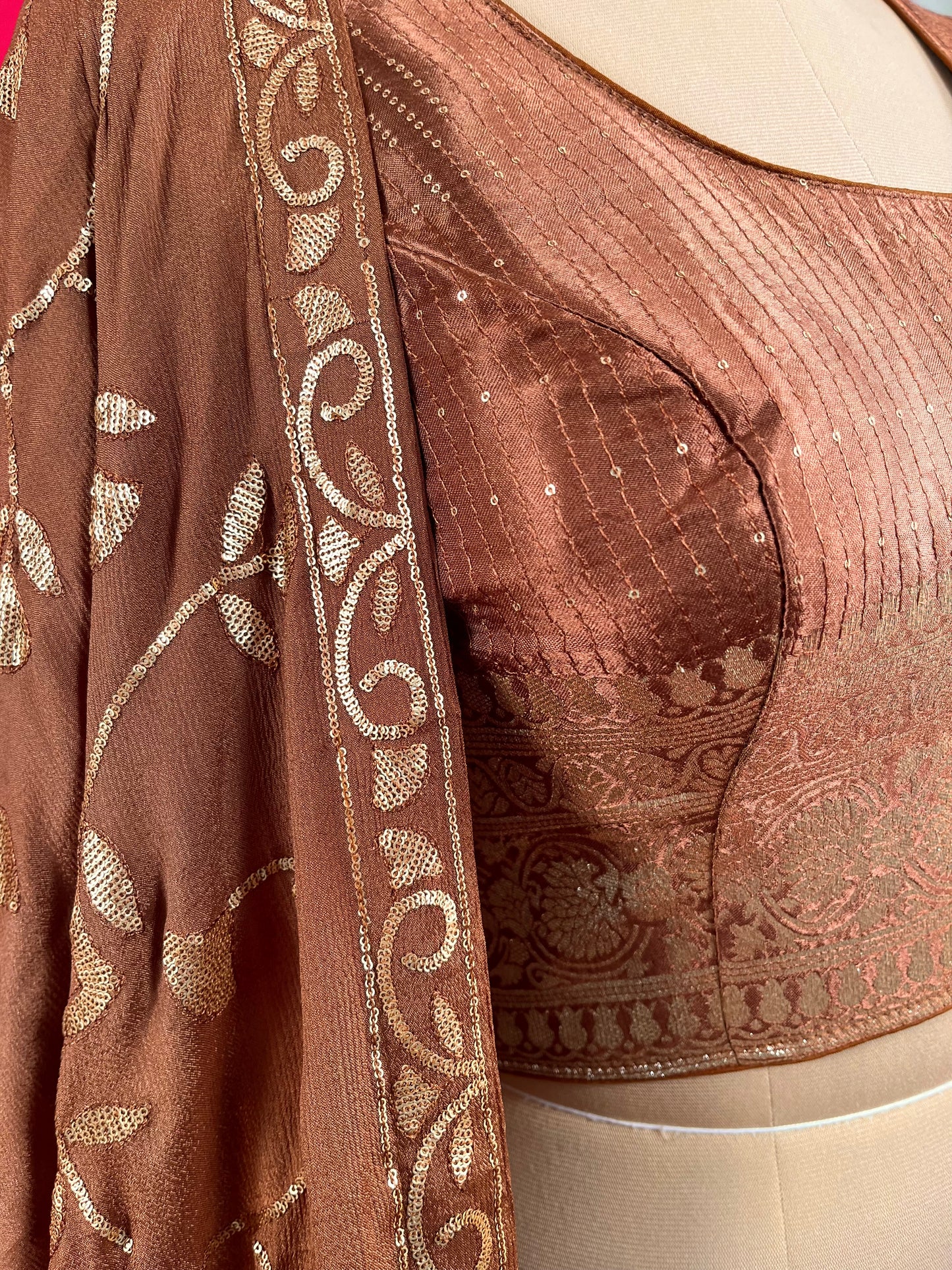 BROWN COLOUR SATIN LEHENGA WITH READYMADE BLOUSE & CHINON EMBROIDERED DUPATTA EMBELLISHED WITH SEQUINS WORK