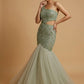 PISTA COLOUR HAND EMBROIDERED FISH CUT GOWN EMBELLISHED WITH SEQUINS & BEADS WORK