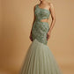 PISTA COLOUR HAND EMBROIDERED FISH CUT GOWN EMBELLISHED WITH SEQUINS & BEADS WORK