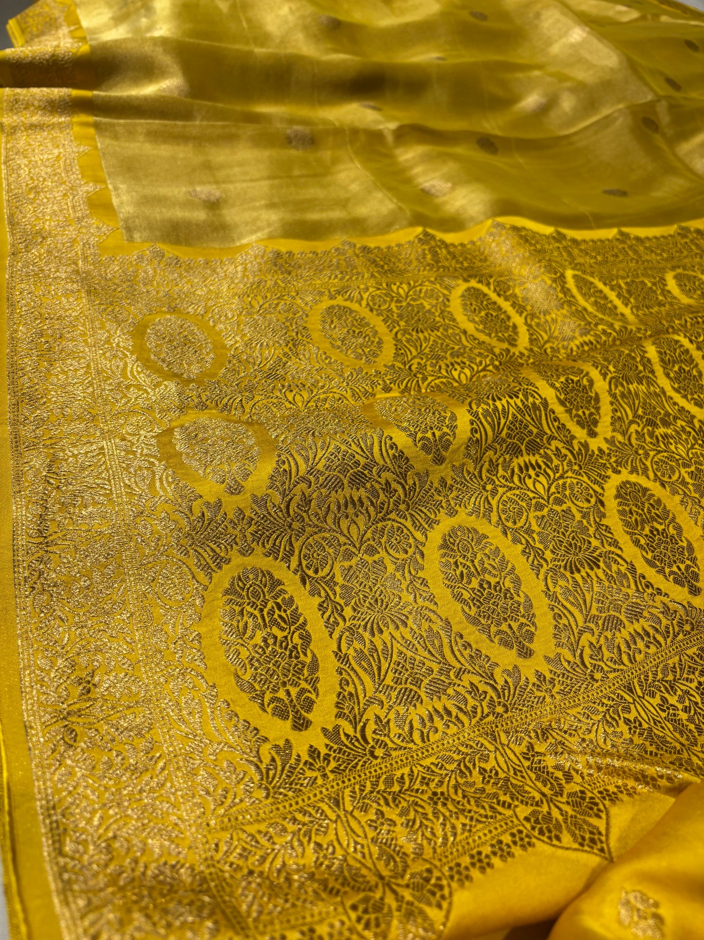 MUSTARD COLOUR BANARASI TISSUE SAREE