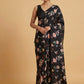 BLACK COLOUR PLANT BASED CREPE SILK PRINTED SAREE WITH UNSTITCHED BLOUSE