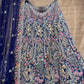 ( DELIVERY IN 25 DAYS ) BLUE COLOR HAND EMBROIDERED NET LEHENGA EMBELLISHED WITH THREAD, SEQUINS & BEADS WORK