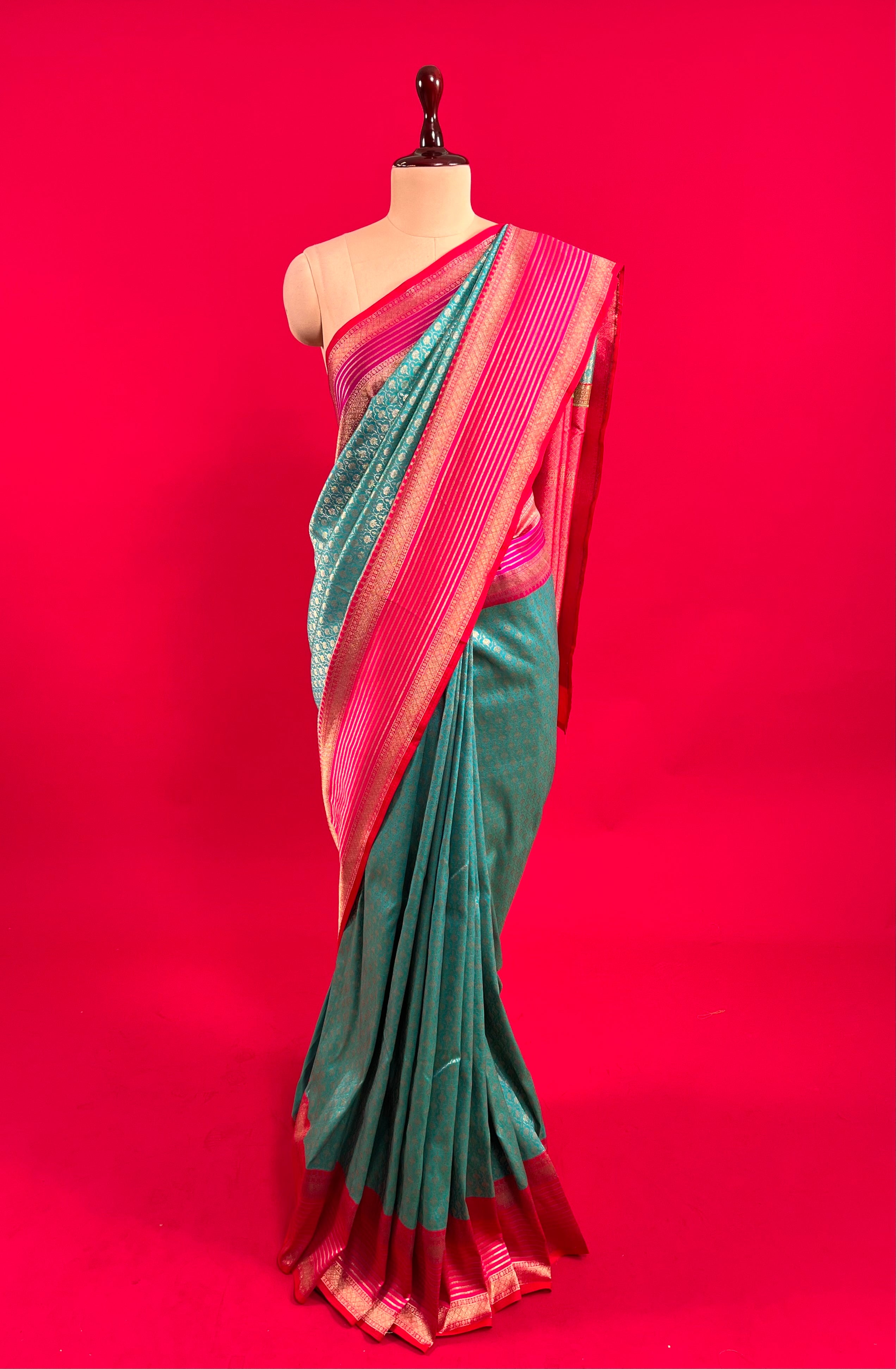 Rama Green Color Cotton Silk Weaving Work Saree